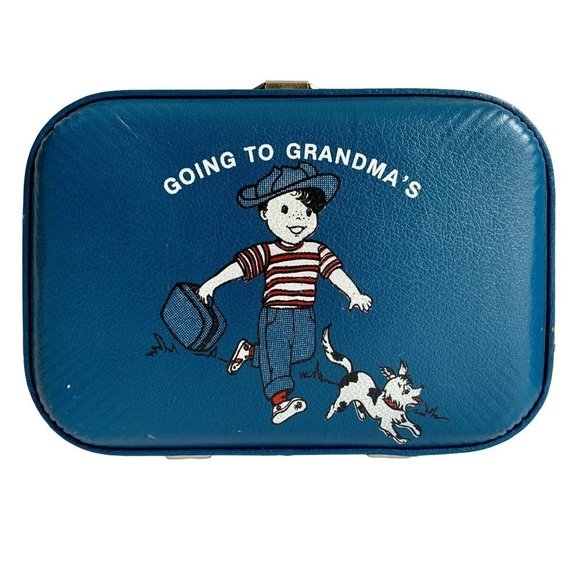 Other - VINTAGE Going to Grandma's Blue Hardside Suitcase Boy Dog